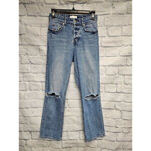 H & M LIGHT WASH 2 BUTTON FLY DISTRESSED RIPPED HIGH WAIST DENIM JEANS